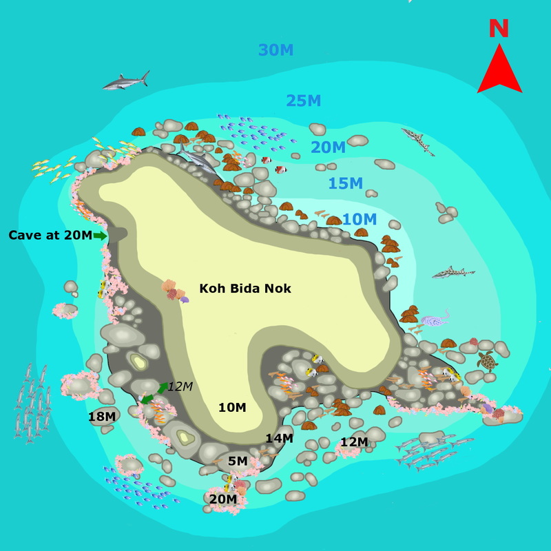 Phuket Dive Guide Koh Bida Nok dive site map
