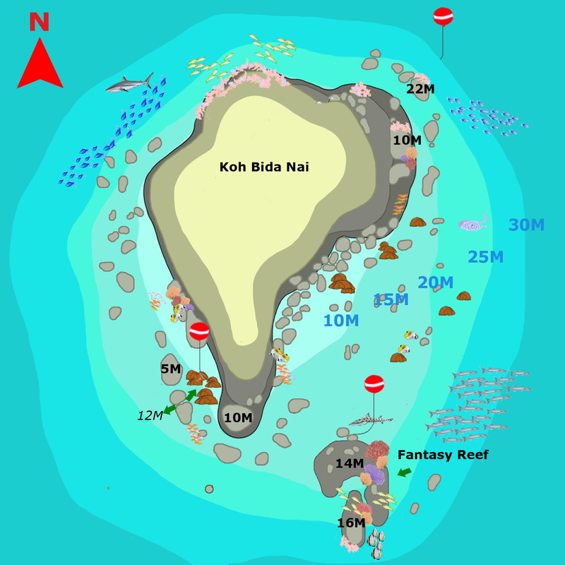 Phuket Dive Guide : koh Bida Nai dive map